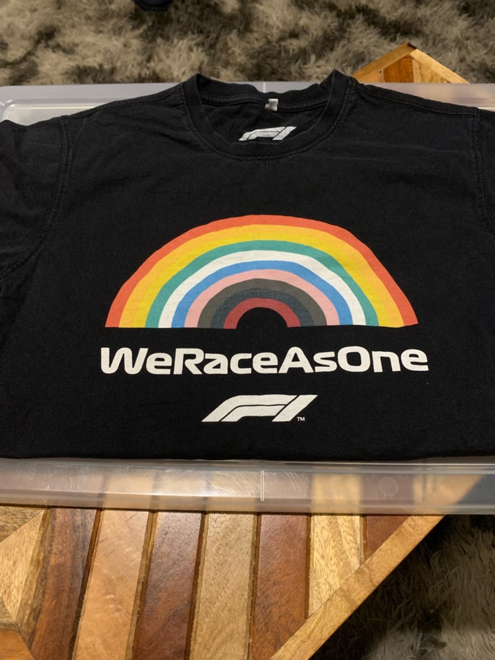 F1 WeRaceAsOne Black Short Sleeve Tee with Rainbow Graphic